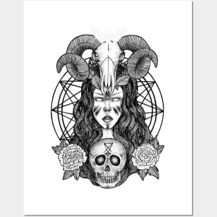 Baphomet Skull Girl Posters and Art